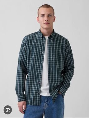 Gap Men's Green Plaid Button-Down Shirt Size L